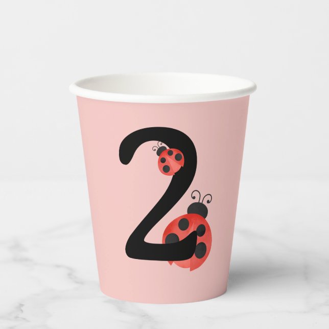 Watercolor Ladybug Second Birthday Party Cups (Front)