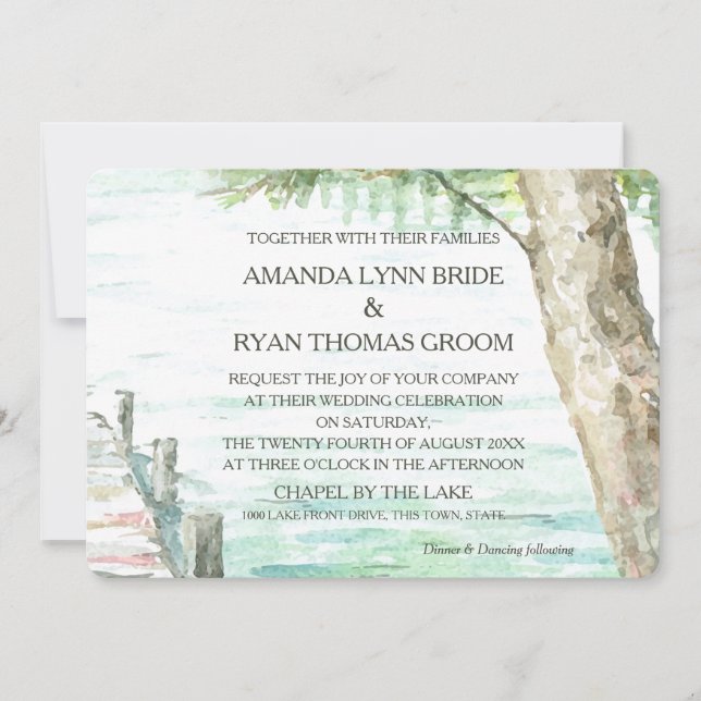 Watercolor Lake and Tree Invitation (Front)