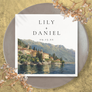 Watercolor Lake Como Italian Destination Wedding Napkin
