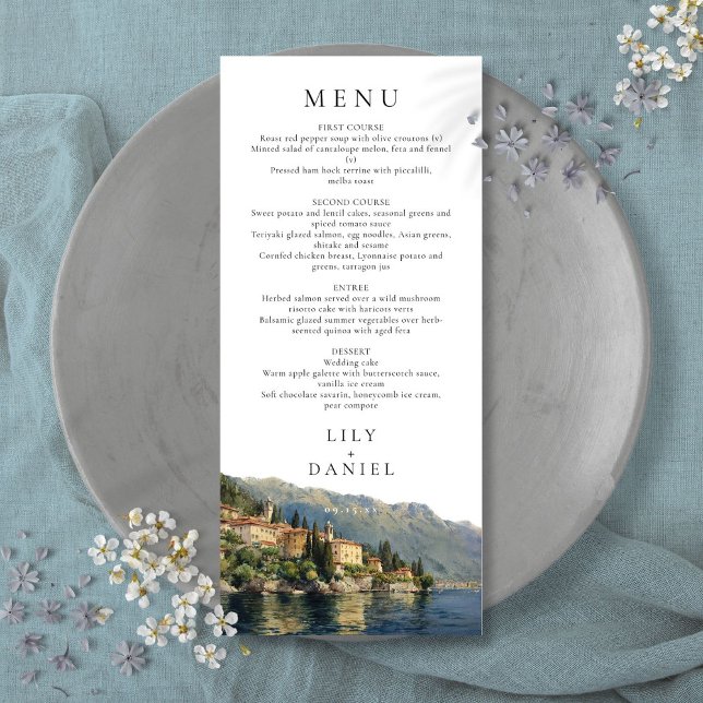 Watercolor Lake Como Italy Destination Wedding Menu (Watercolor Lake Como Italy Destination Wedding Menu)