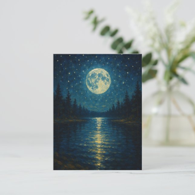 Watercolor Lake Night Greeting Card (Standing Front)