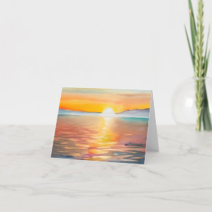 Watercolor lake sunset customizable card