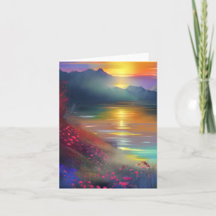 Watercolor lake sunset customizable card