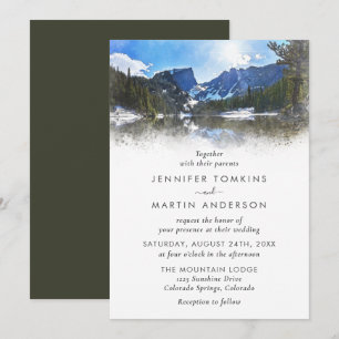 Watercolor Lakeside Mountain Wedding Invitations