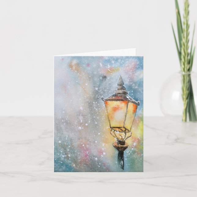 Watercolor Lamp Christmas Card | Cozy Holiday  (Front)