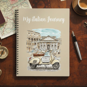 Watercolor Landmarks Vintage Vespa Italian Travel Notebook