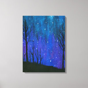 Watercolor Landscape Art Night Sky Stars Universe Canvas Print