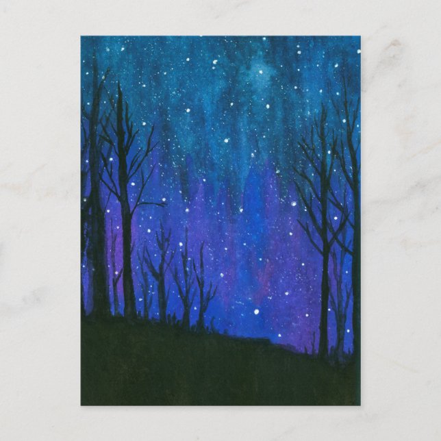 Watercolor Landscape Art Night Sky Stars Universe Postcard (Front)
