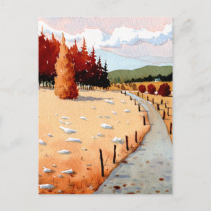 Watercolor Landscape autumn forest  Postcard