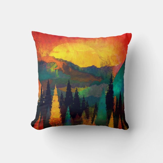 Watercolor Landscape Mountain Painting  Throw Pillow (Front)