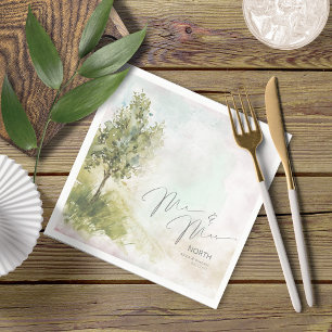 Watercolor Landscape Mr & Mrs Sage Green ID786 Napkin