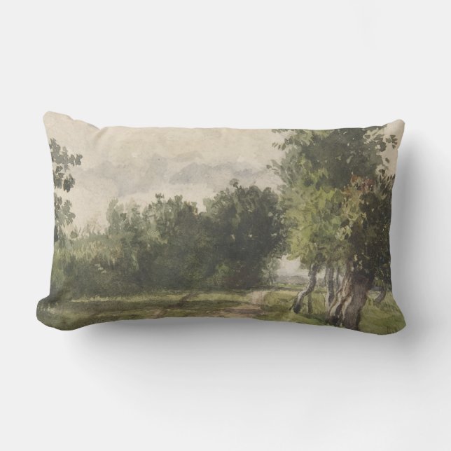 Watercolor Landscape of Path - Constant Troyon Lumbar Pillow (Front)