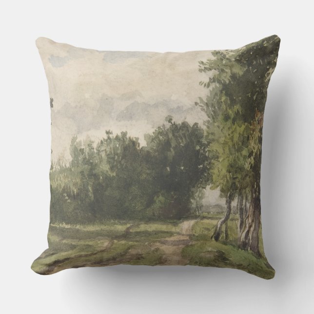 Watercolor Landscape of Path - Constant Troyon Throw Pillow (Front)