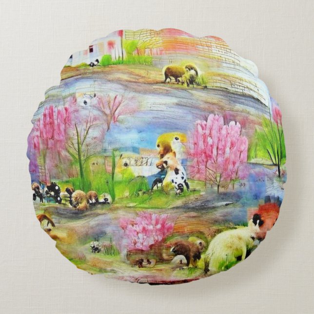 Watercolor Landscape  Round Pillow (Front)