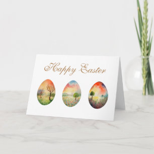 Watercolor Landscape Sunset Easter Egg Card