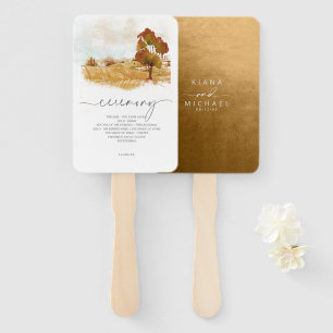 Watercolor Landscape Wedding Autumn Gold ID786 Hand Fan