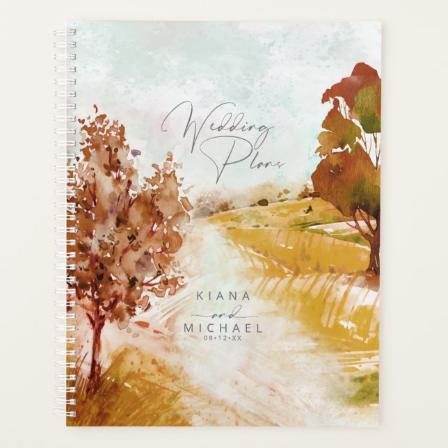 Watercolor Landscape Wedding Autumn Gold ID786 Planner (Front)