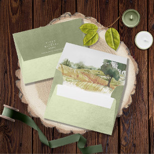Watercolor Landscape Wedding Sage Green ID776 Envelope