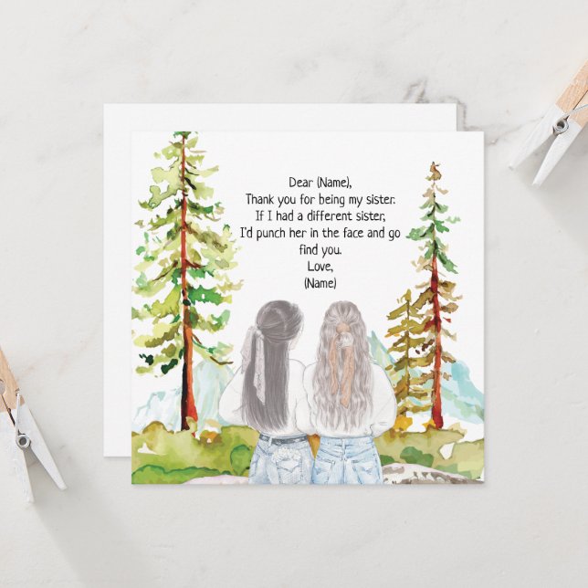 Watercolor Landscape with 2 Girls Custom Message (Front/Back In Situ)