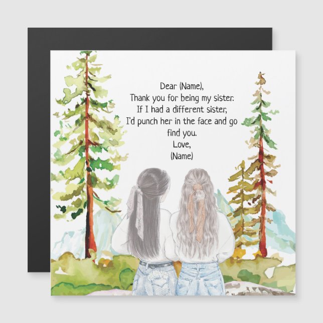 Watercolor Landscape with 2 Girls Custom Message (Front/Back)