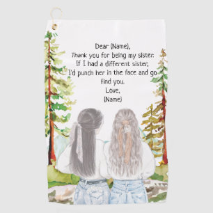 Watercolor Landscape with 2 Girls Custom Message Golf Towel
