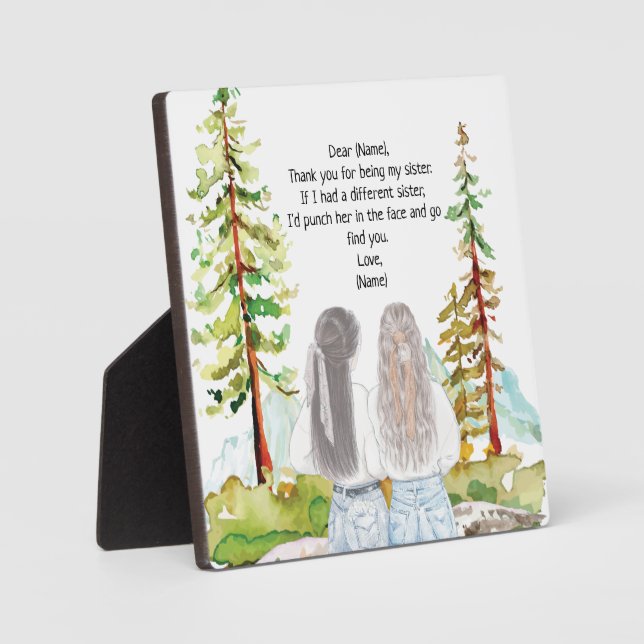 Watercolor Landscape with 2 Girls Custom Message Plaque (Front)