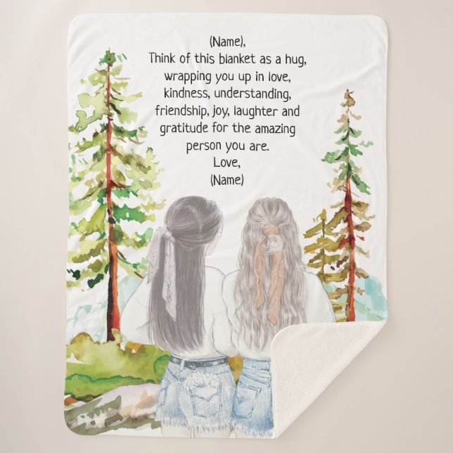 Watercolor Landscape with 2 Girls Custom Message Sherpa Blanket (Front)