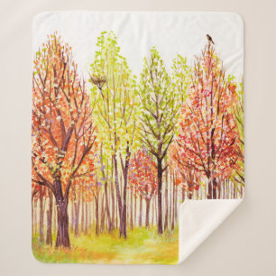 Watercolor landscape with autumn trees sherpa blanket