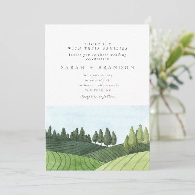 Watercolor Lanscape  Green wedding invitation (Creator Uploaded)