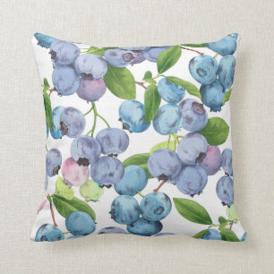 Watercolor Large Blueberry Throw Pillow
