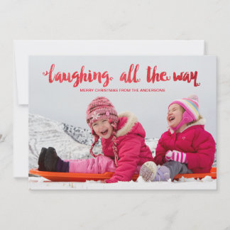 Watercolor Laughing All the Way Holiday Photo Card