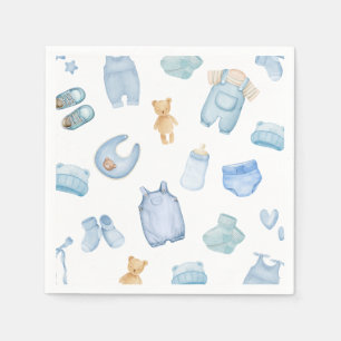 Watercolor  Laundry Blue Greenery Baby Shower  Napkin