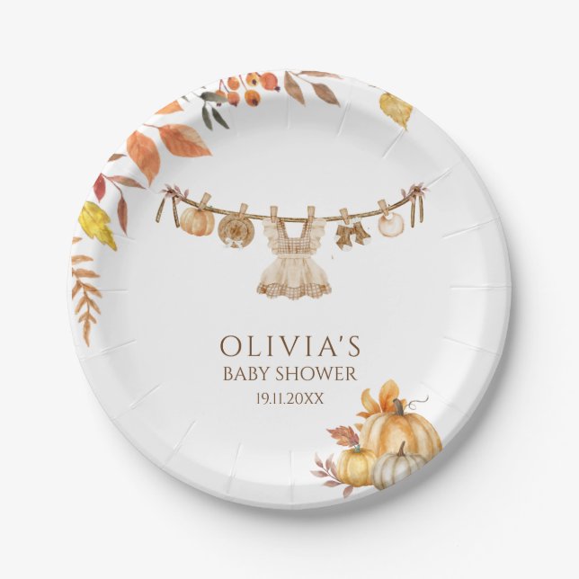 Watercolor Laundry Fall Boho Baby Shower  Paper Plate (Front)