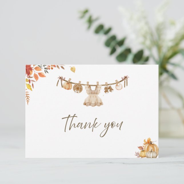 Watercolor Laundry  Fall Boho Baby Shower  Thank You Card (Standing Front)