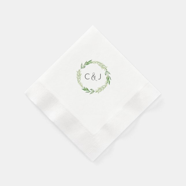 Watercolor Laurel Wreath Cocktail Napkins (Corner)