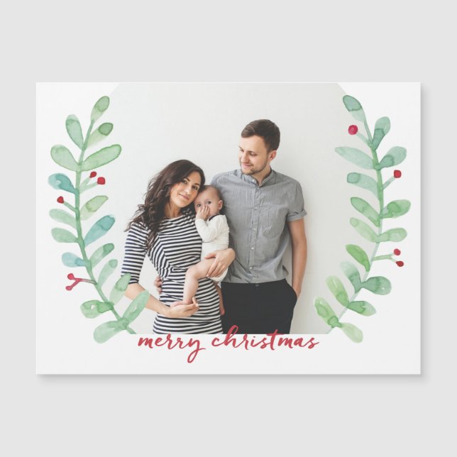 Watercolor Laurel Wreath Merry Christmas Photo (Front)