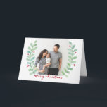 Watercolor Laurel Wreath Merry Christmas Photo Holiday Card<br><div class="desc">Celebrate and spread joy this holiday season with this stylish Christmas folded card featuring hand-painted watercolor laurels. Customize with you favourite photo on the front and back and your own personalized sentiment on the inside.</div>