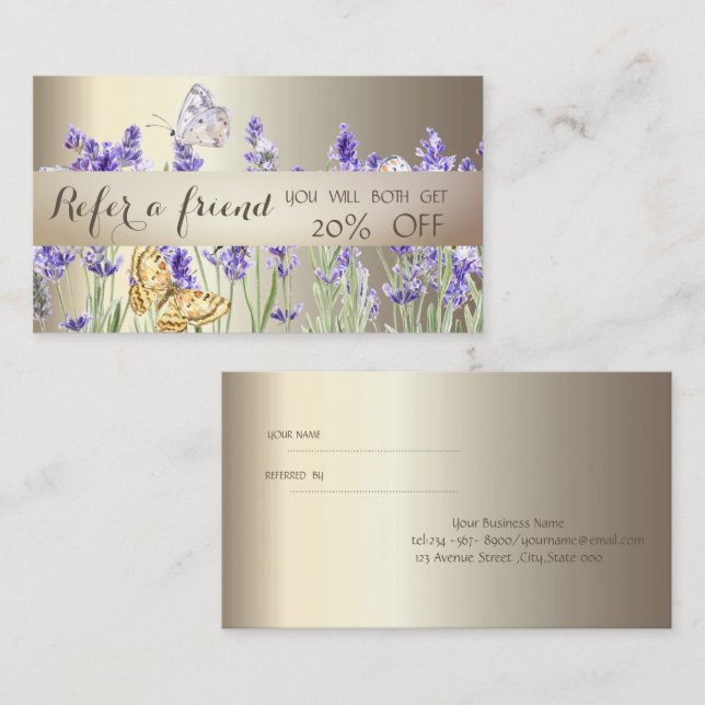 Watercolor Lavander Butterflies Referral Card (Front/Back)