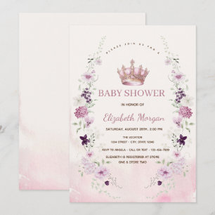 Watercolor Lavander Floral Arch Crown Baby Shower Invitation