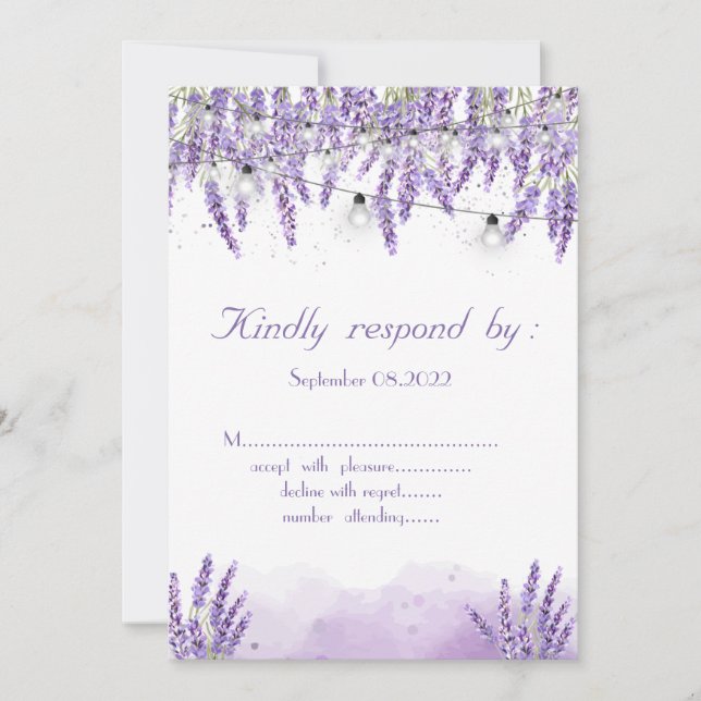 Watercolor Lavander String Lights  Invitation (Front)
