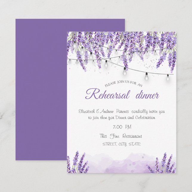 Watercolor Lavander String LightsRehearsal Dinner  Invitation (Front/Back)
