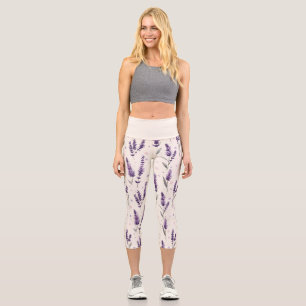 Watercolor lavender and dots design capri leggings