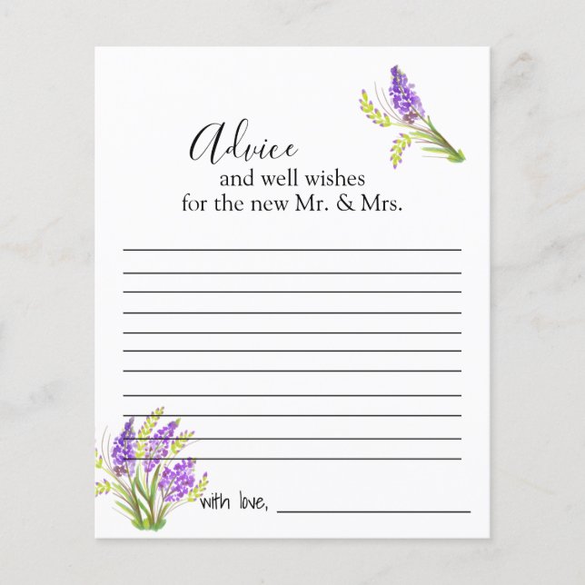 Watercolor Lavender and Green Florals Advice Card (Front)