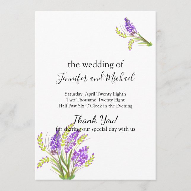 Watercolor Lavender and Green Florals Program (Front)