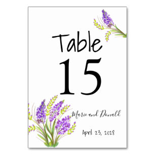 Watercolor Lavender and Green Florals Table Number