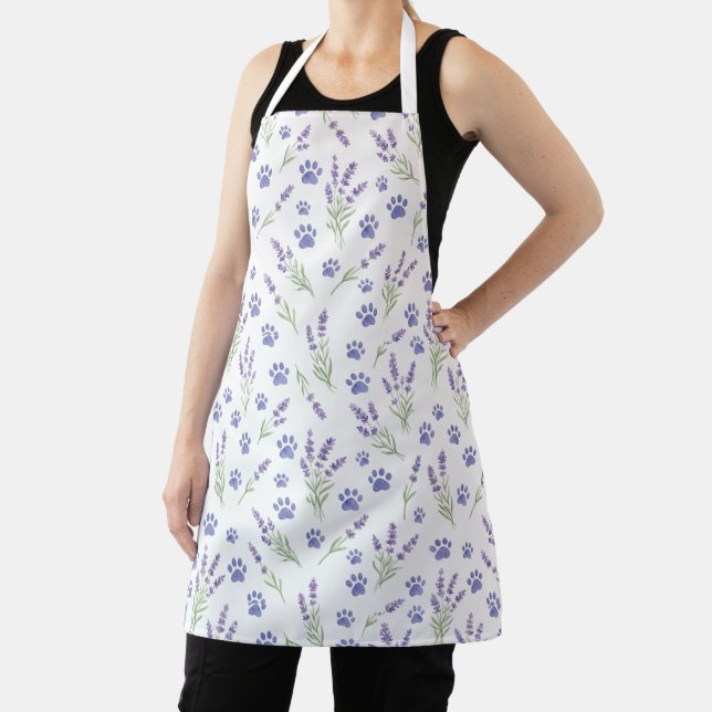 Watercolor Lavender and Paw Prints Apron (Insitu)