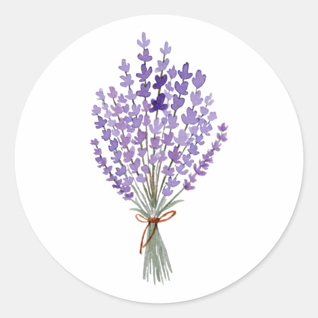 Watercolor Lavender Bouquet  Classic Round Sticker (Front)