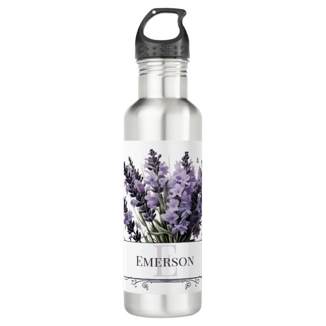 Watercolor Lavender Bouquet Personalized 710 Ml Water Bottle (Front)