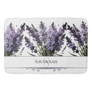 Watercolor Lavender Bouquet Personalized Bath Mat