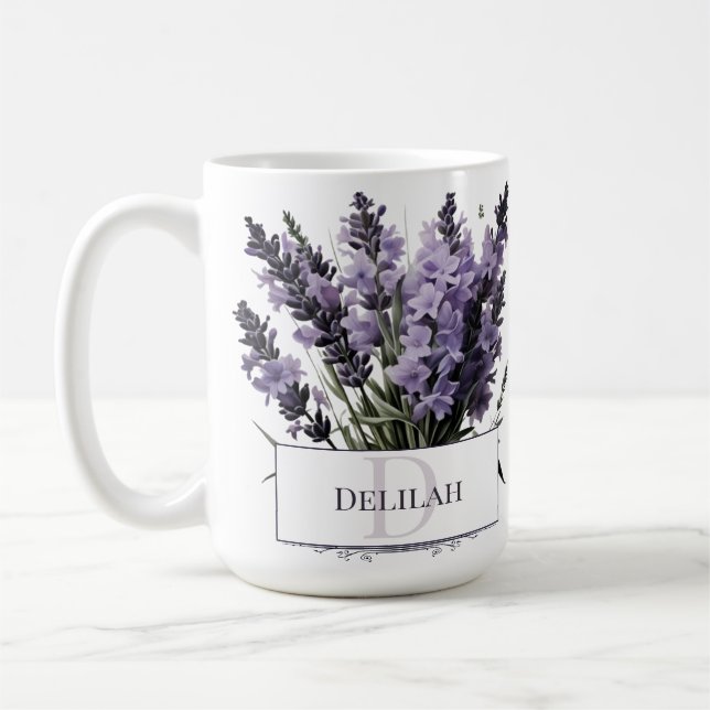 Watercolor Lavender Bouquet Personalized Coffee Mug (Left)